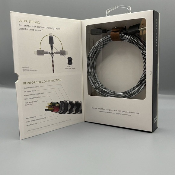 Native Union Lightning to USB-A 10 ft 3 m Braided Cable MFi-Certified Zebra NEW - Picture 4 of 7